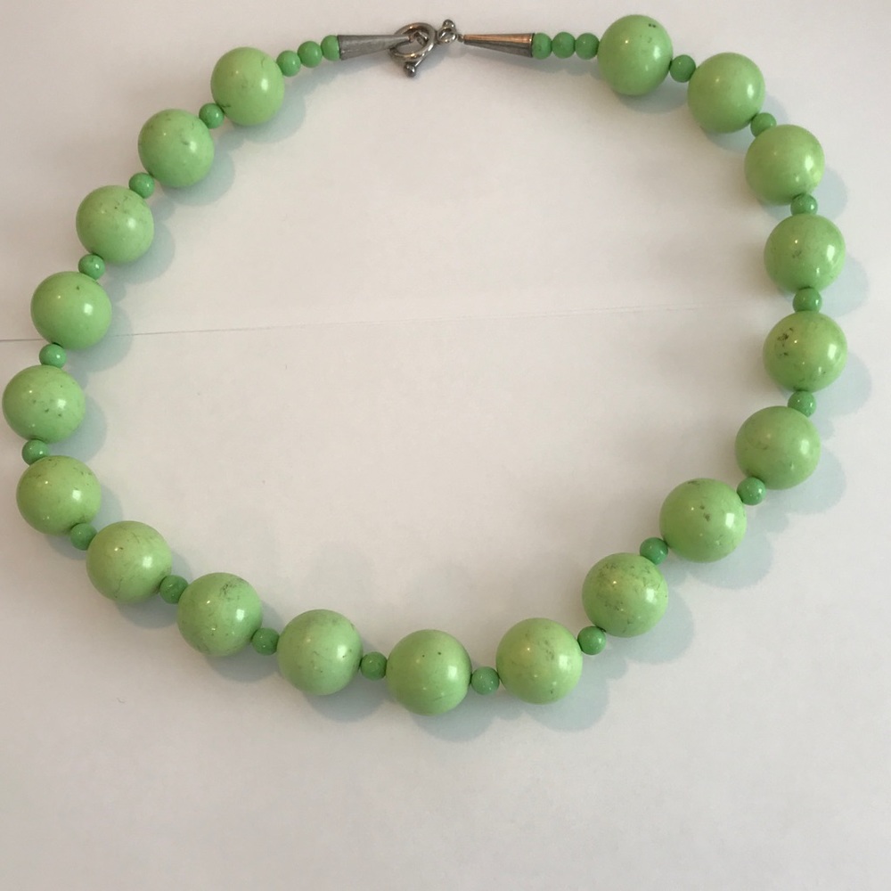 Green Beaded Statement Necklace, Euc - image 1